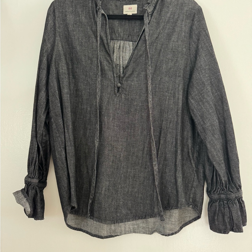 Ag Adriano Goldschmied Blue Long Sleeve Tie Front Blouse